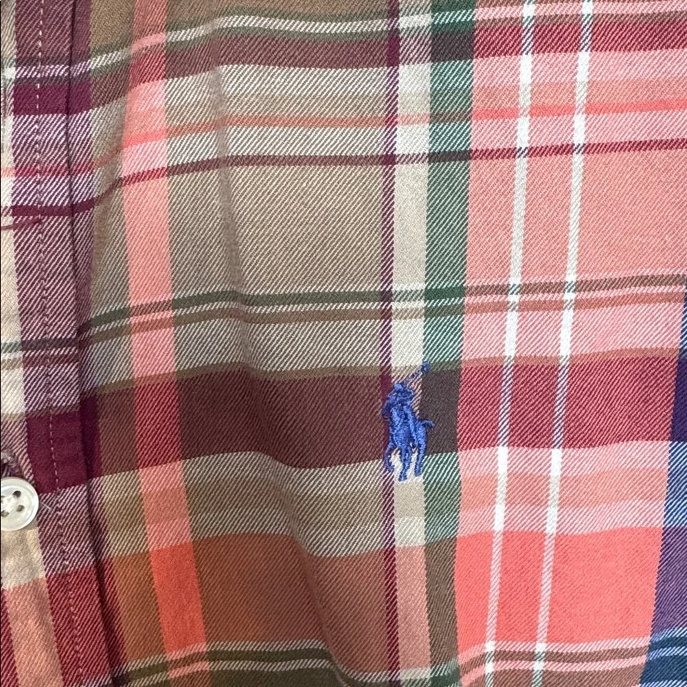 Ralph Lauren Brown Orange Multicolor Plaid Boys Shirt size M (12-14)